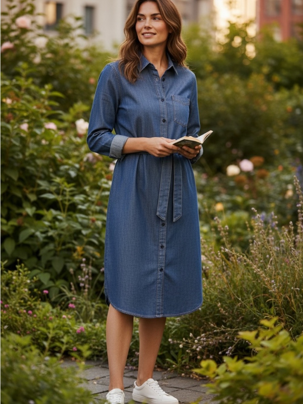 Ralph Lauren Blue Denim Midi Shirt Dress with Tie Waist